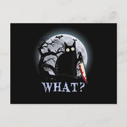 Cat What Murderous Black Cat With Knife Halloween Postcard