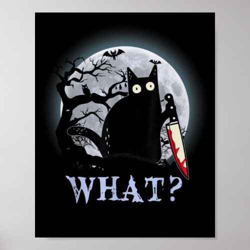 Cat What Murderous Black Cat With Knife Halloween Poster