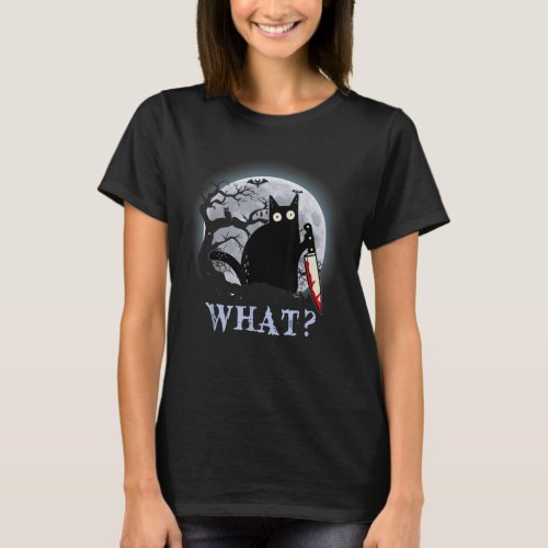 Cat What Murderous Black Cat With Knife Halloween T_Shirt