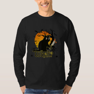 Cat What Murderous Black Cat With Knife Halloween  T-Shirt