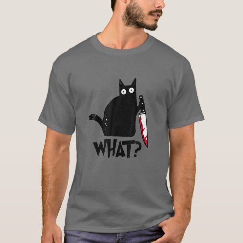 Cat What Murderous Black Cat With Knife Halloween T_Shirt