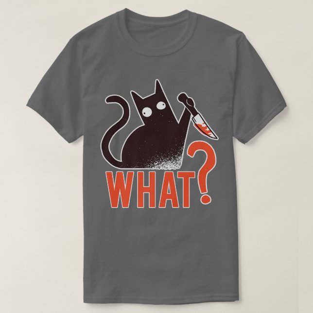 Cat What Murderous Black Cat With Knife Halloween  T-Shirt (Design Front)