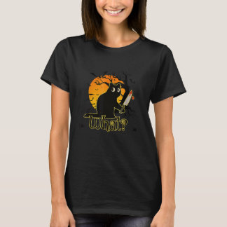 Cat What Murderous Black Cat With Knife Halloween  T-Shirt