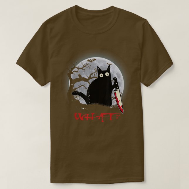 Cat What Murderous Black Cat With Knife Halloween  T-Shirt (Design Front)