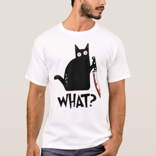 Cat What Murderous Black Cat With Knife T_Shirt