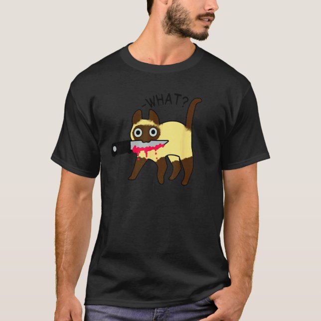 Cat What Murderous Siamese Cat With Knife Hallowee T-Shirt (Front)