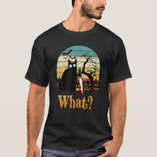 Cat What Vintage Black Cat With Knife Halloween Co T-Shirt
