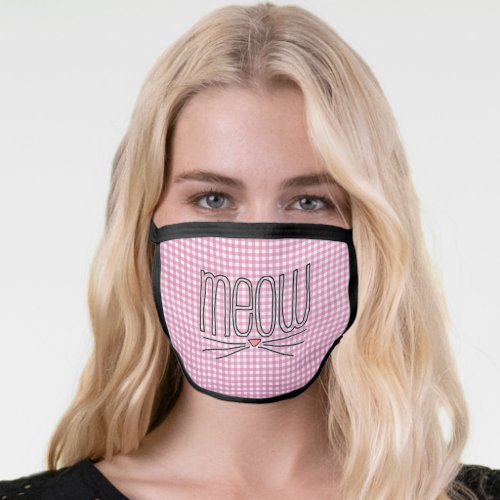 Cat Whiskers on gingham Face Mask