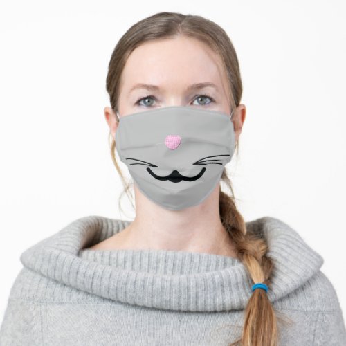 cat whiskers on gray adult cloth face mask