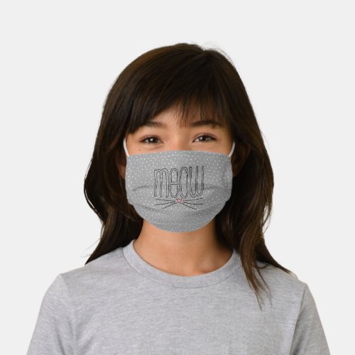 cat whiskers on gray kids cloth face mask