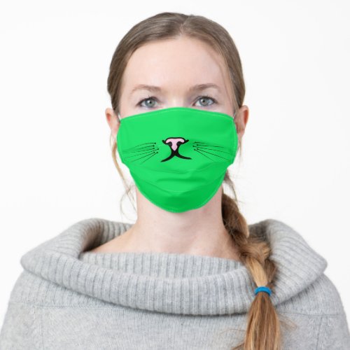 cat whiskers on neon green adult cloth face mask