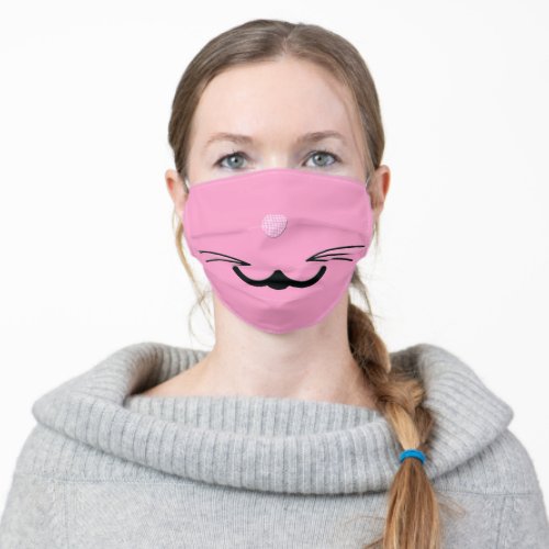 cat whiskers on pink adult cloth face mask