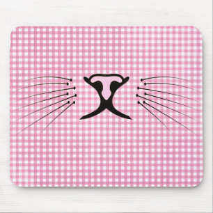 Cat Whiskers on Pink and White Gingham Mouse Pad