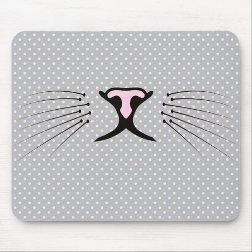 Cat Whiskers on Polka Dots Mouse Pad