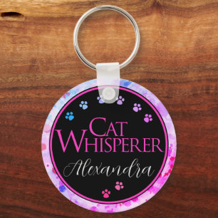 Cat Whisperer Colorful Tie Dye Pink fun saying Keychain