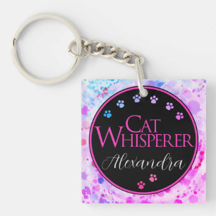 Cat Whisperer Colorful Tie Dye Pink fun saying Keychain