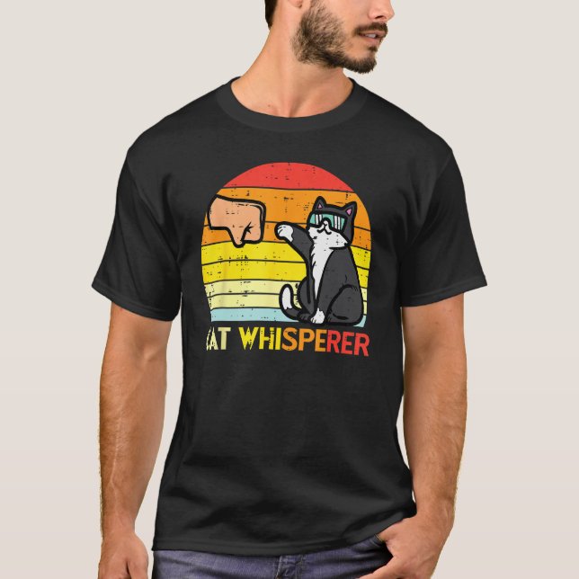 Cat Whisperer Man Paw Fist Bump Sunset Retro Men W T-Shirt (Front)
