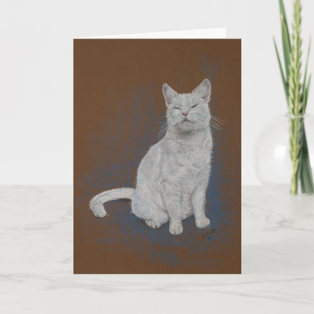 cat, white, Happy Birthday, fine art Card (Front)