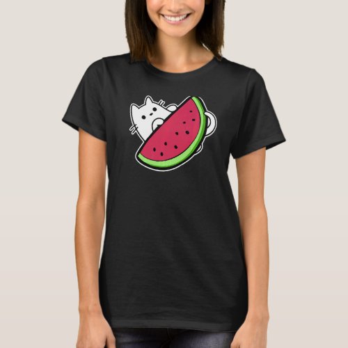 Cat white under sweet watermelon slice  T_Shirt