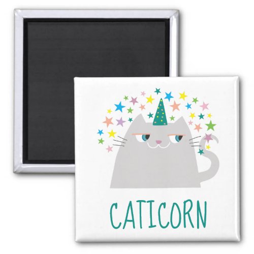 Cat White Unicorn Caticorn Colorful Stars Chic Magnet