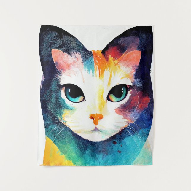 Cat Wild Nature Animal Color Art Painting Tapestry (Front)