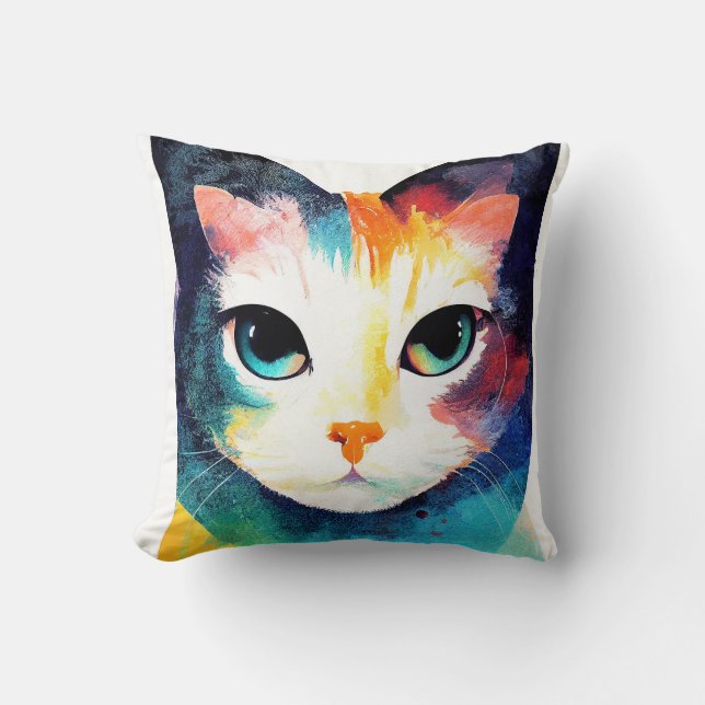 Cat Wild Nature Animal Color Art Painting Throw Pillow (Front)