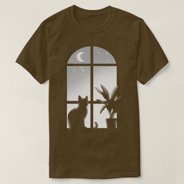 Cat window Kitty looking stars infinite night beau T-Shirt (Design Front)