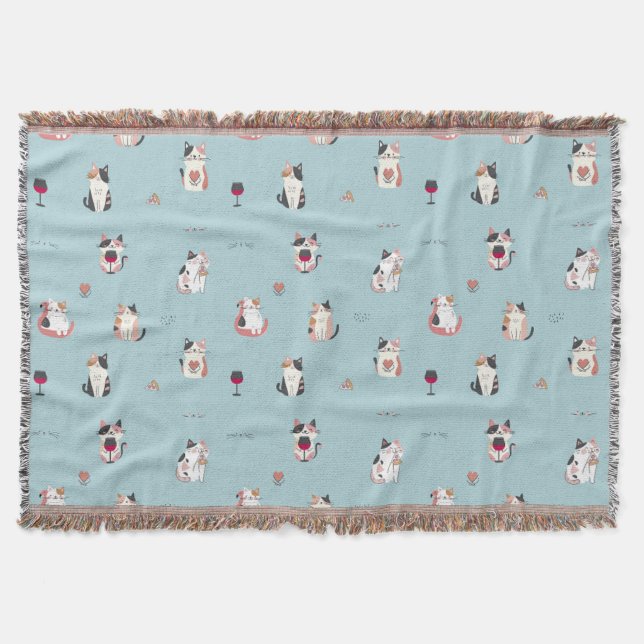 Cat & Wine Throw Blanket: Cozy and Playful Design Throw Blanket (Front)