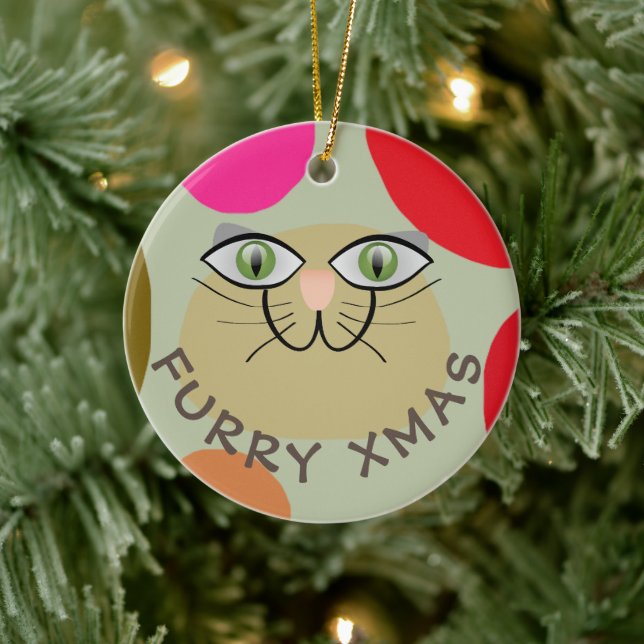 CAT WISHES, FURRY XMAS, MERRY CHRISTMAS CAT LOVE CERAMIC ORNAMENT (Tree)
