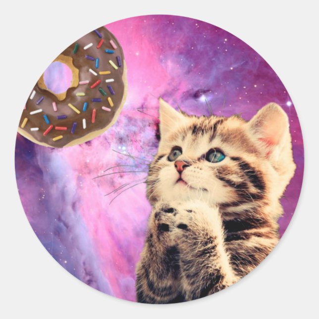 Cat wishing donut classic round sticker (Front)