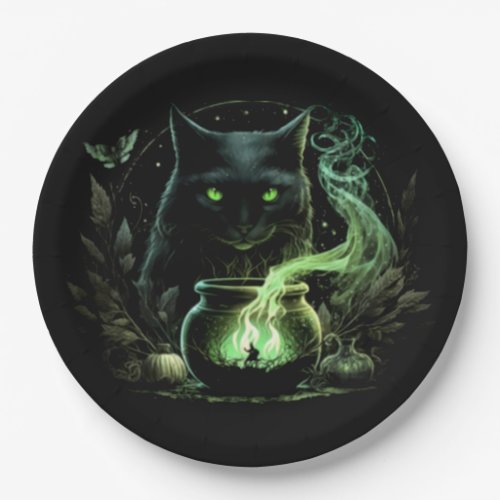 Cat Witch Brewing Halloween Party Paper Plates