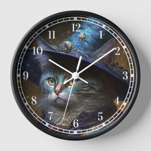 Cat Witch Fantasy Art Clock