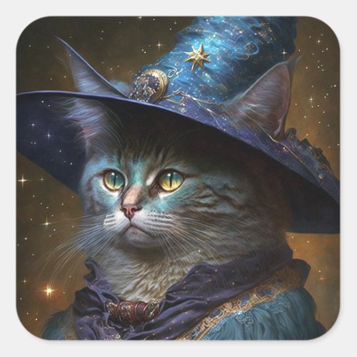 Cat Witch Fantasy Art Square Sticker