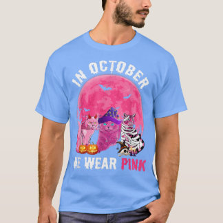 Cat Witch Halloween In October We Wear Pink Breast T-Shirt