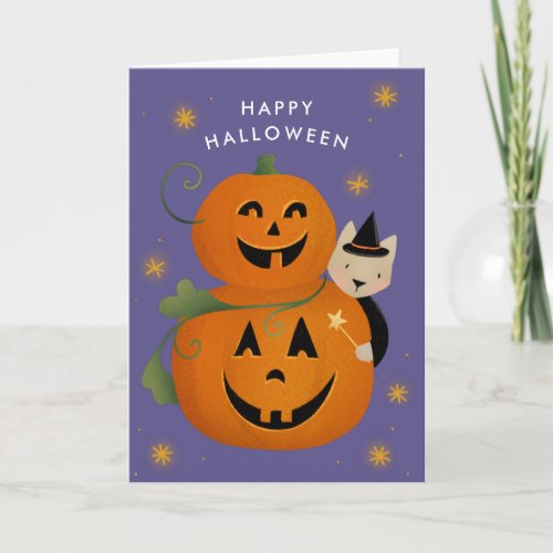 Cat Witch Jack O Lantern Cut Kids Halloween Note Card