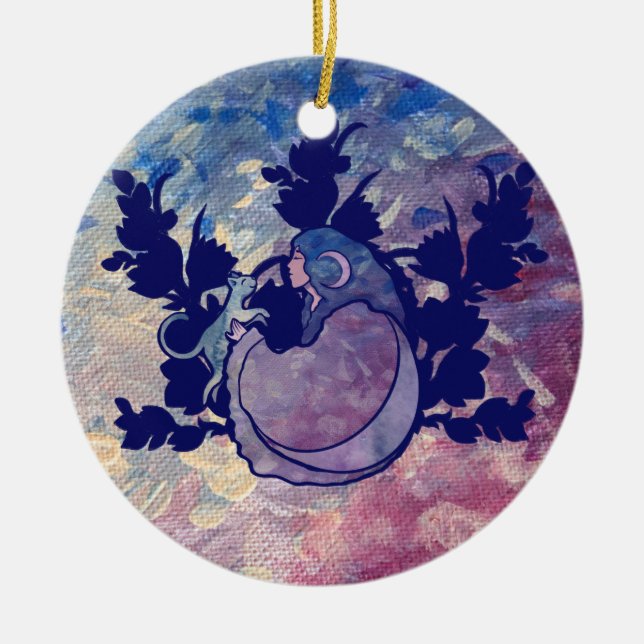 Cat Witch Moon Goddess Wiccan Cat Person Ceramic Ornament (Front)