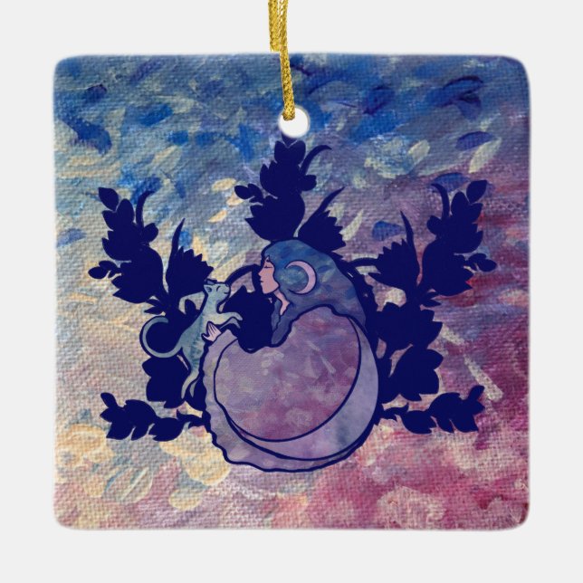 Cat Witch Moon Goddess Wiccan Cat Person Ceramic Ornament (Front)