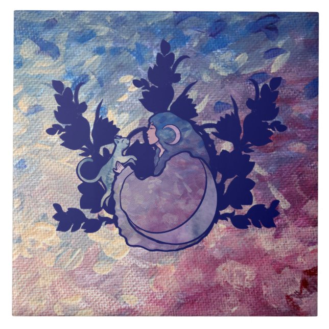 Cat Witch Moon Goddess Wiccan Cat Person  Invitati Ceramic Tile (Front)