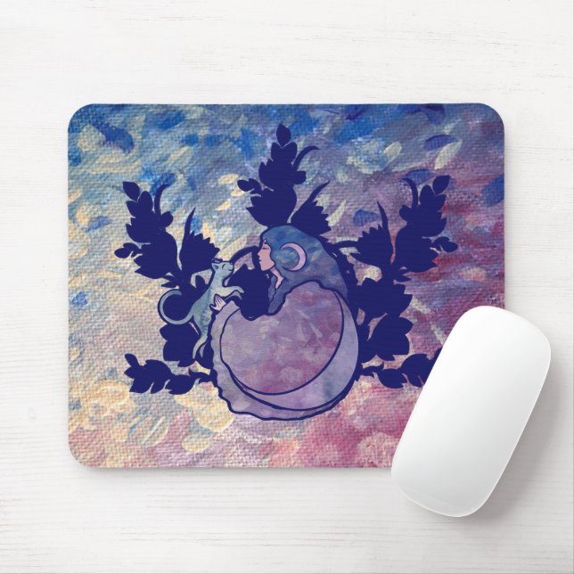Cat Witch Moon Goddess Wiccan Cat Person Mouse Pad (With Mouse)