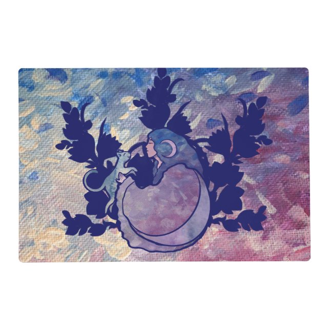 Cat Witch Moon Goddess Wiccan Cat Person Placemat (Front)