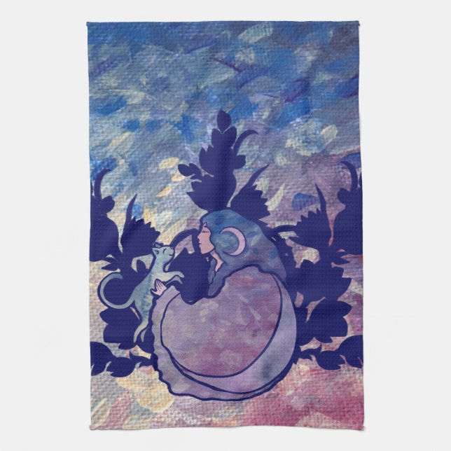 Cat Witch Moon Goddess Wiccan  Kitchen Towel (Vertical)