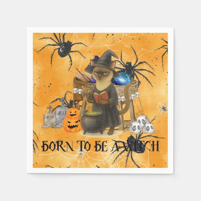 Cat witch on Halloween Party  Napkins (Front)