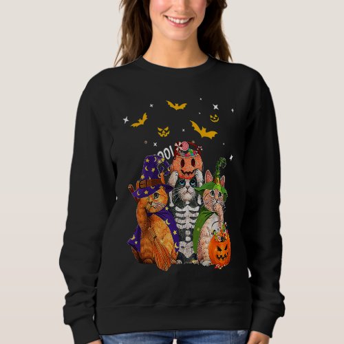 Cat Witch Scary Pumpkin Bat Skeleton Magical Hallo Sweatshirt