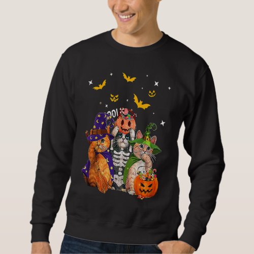 Cat Witch Scary Pumpkin Bat Skeleton Magical Hallo Sweatshirt