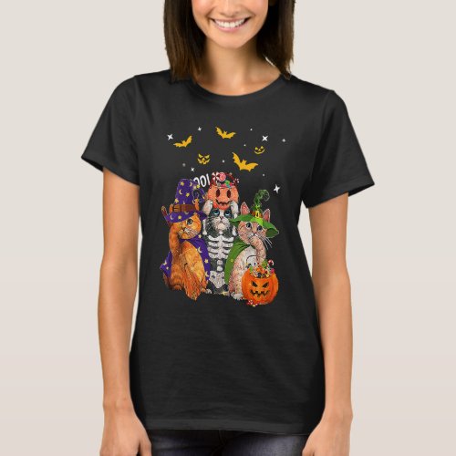 Cat Witch Scary Pumpkin Bat Skeleton Magical Hallo T_Shirt