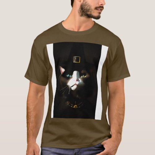 Cat witch with blue and green eyes T_Shirt