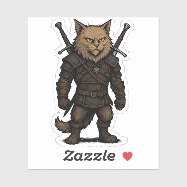 Cat Witcher – Medieval Fantasy Warrior Sticker (Sheet)