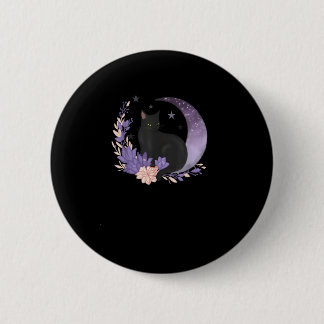 Cat Witchy Moon Flowers Pastel Goth Goblincore Button