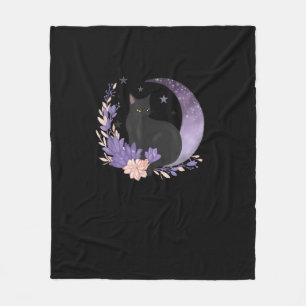Cat Witchy Moon Flowers Pastel Goth Goblincore Fleece Blanket