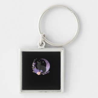 Cat Witchy Moon Flowers Pastel Goth Goblincore Keychain